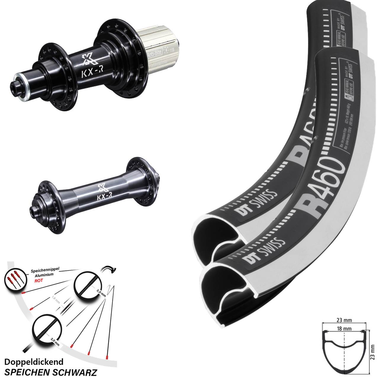 28 Zoll Laufradsatz KX-R schwarz Rennrad DT Swiss R 460 Felgenbremse Schnellspanner