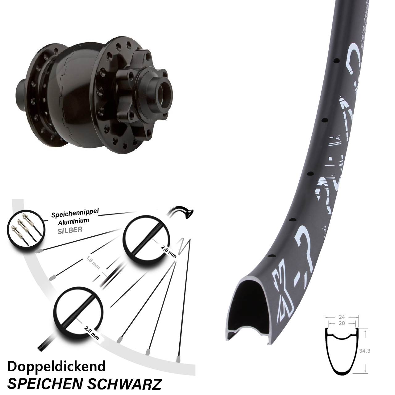 Nabendynamovorderrad 6-Loch 15x100 28 Zoll KX-R Road SON 28