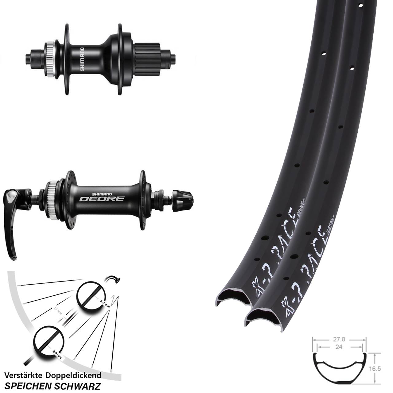 28 Zoll KX-R Race Shimano FH-MT500 HB-M6000 Laufradsatz Centerlock QR Micro Spline