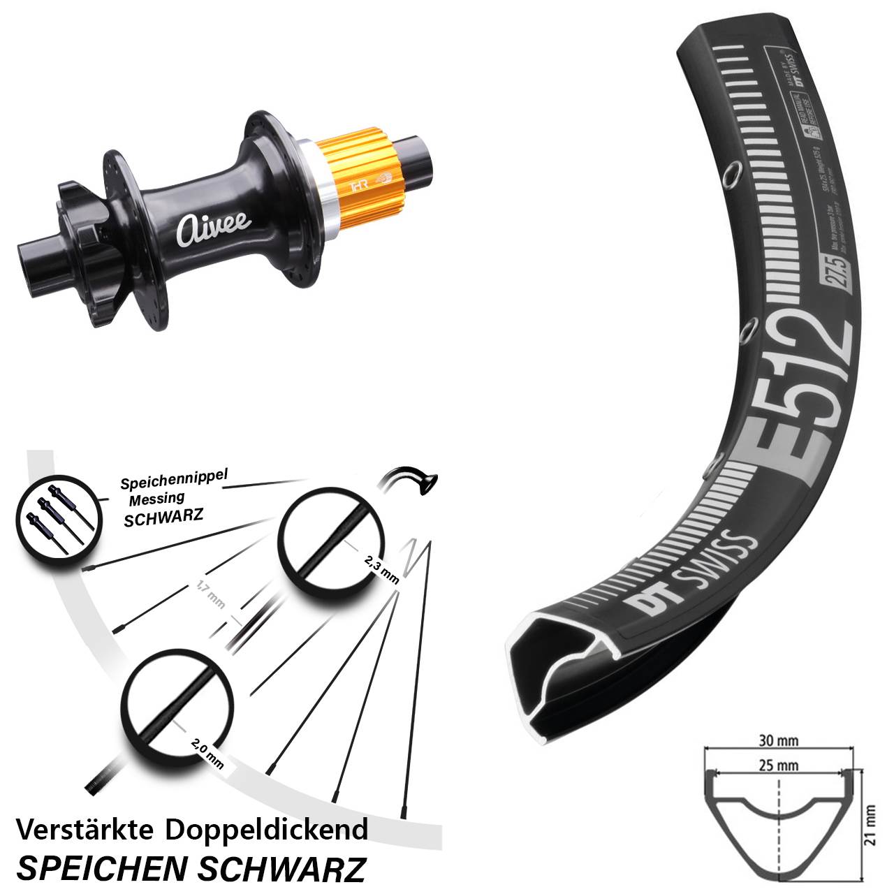 Disc Laufrad 27,5 Zoll DT Swiss E512 Aivee Micro Spline 12x148