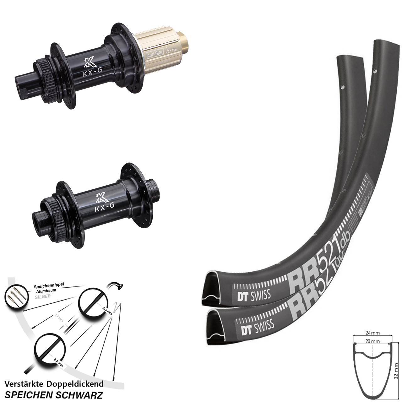 Centerlock Laufradsatz 28 Zoll DT Swiss RR521 KX-G 8-12 fach 12x100/142