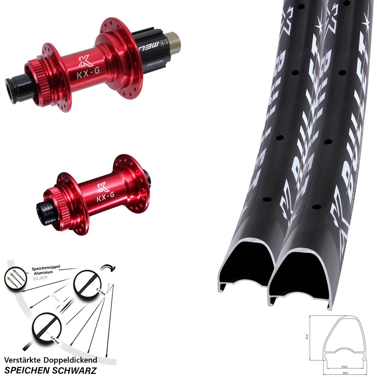 28-29 Zoll KX-G Bullet OS rot Laufradsatz Centerlock 12x100/142 Campagnolo N3W