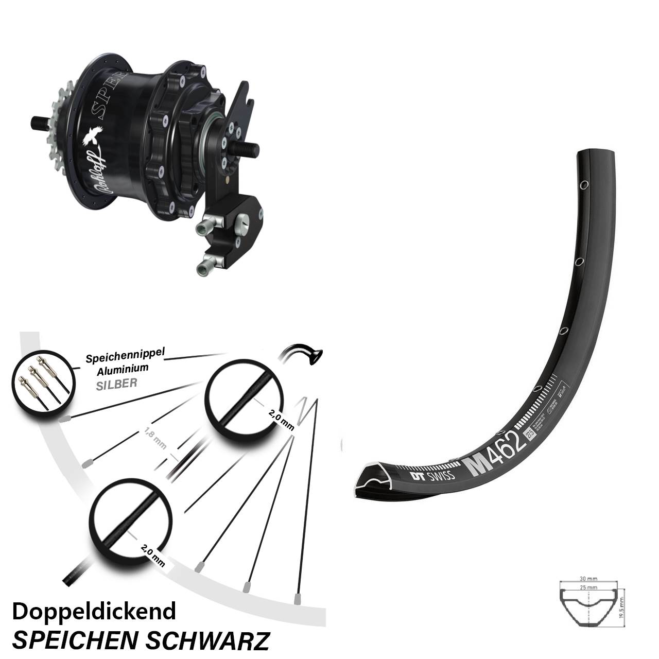 Hinterrad 27,5 Zoll DT Swiss M 462 Disc Rohloff Speedhub 500/14 TS DB OEM2 schwarz