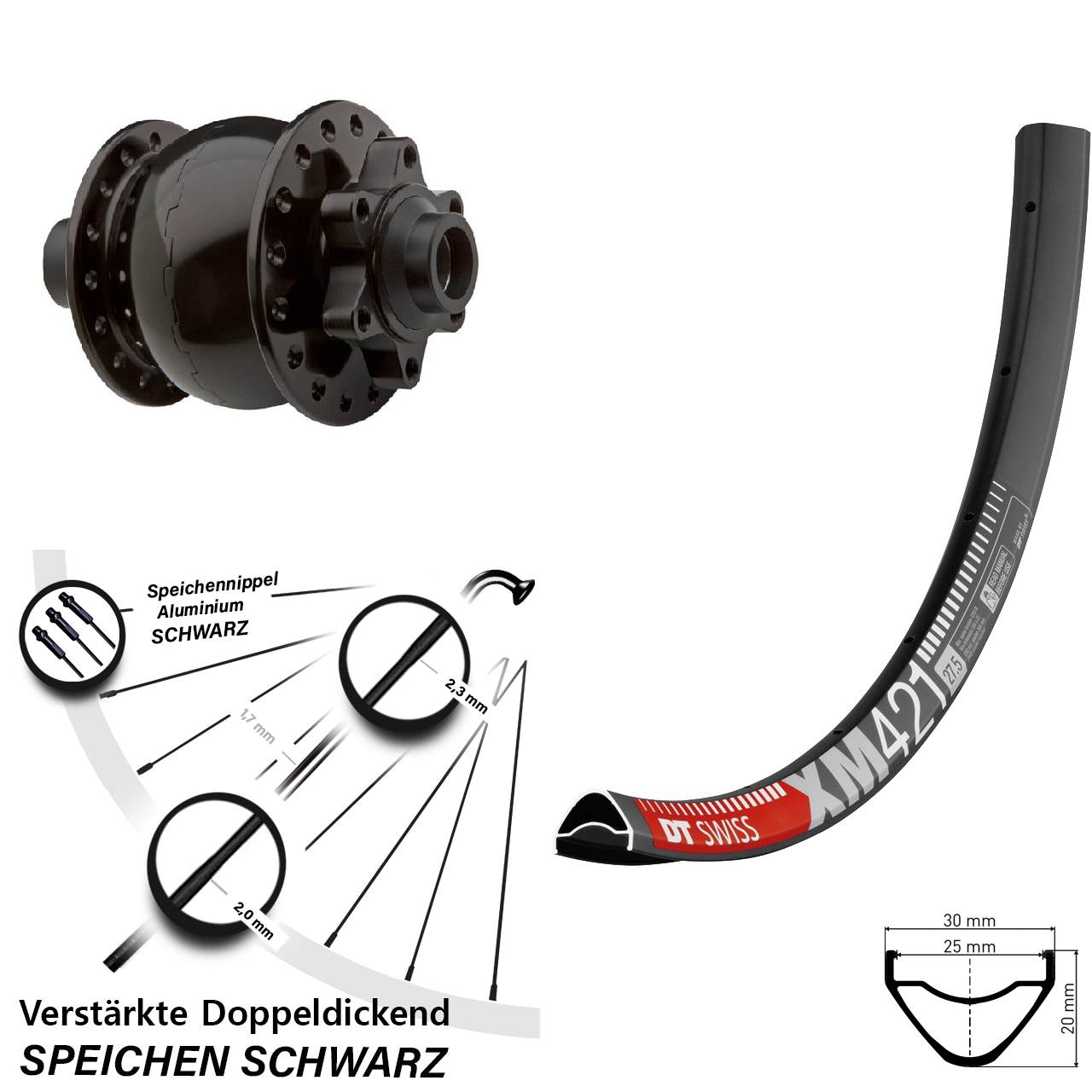 Nabendynamovorderrad 6-Loch 29 Zoll DT Swiss XM 421 SON 28 15x100