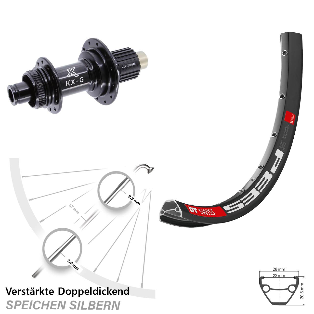 28-29 Zoll DT Swiss 533d KX-G Steckachse Disc Hinterrad 12x142 Shimano Micro Spline