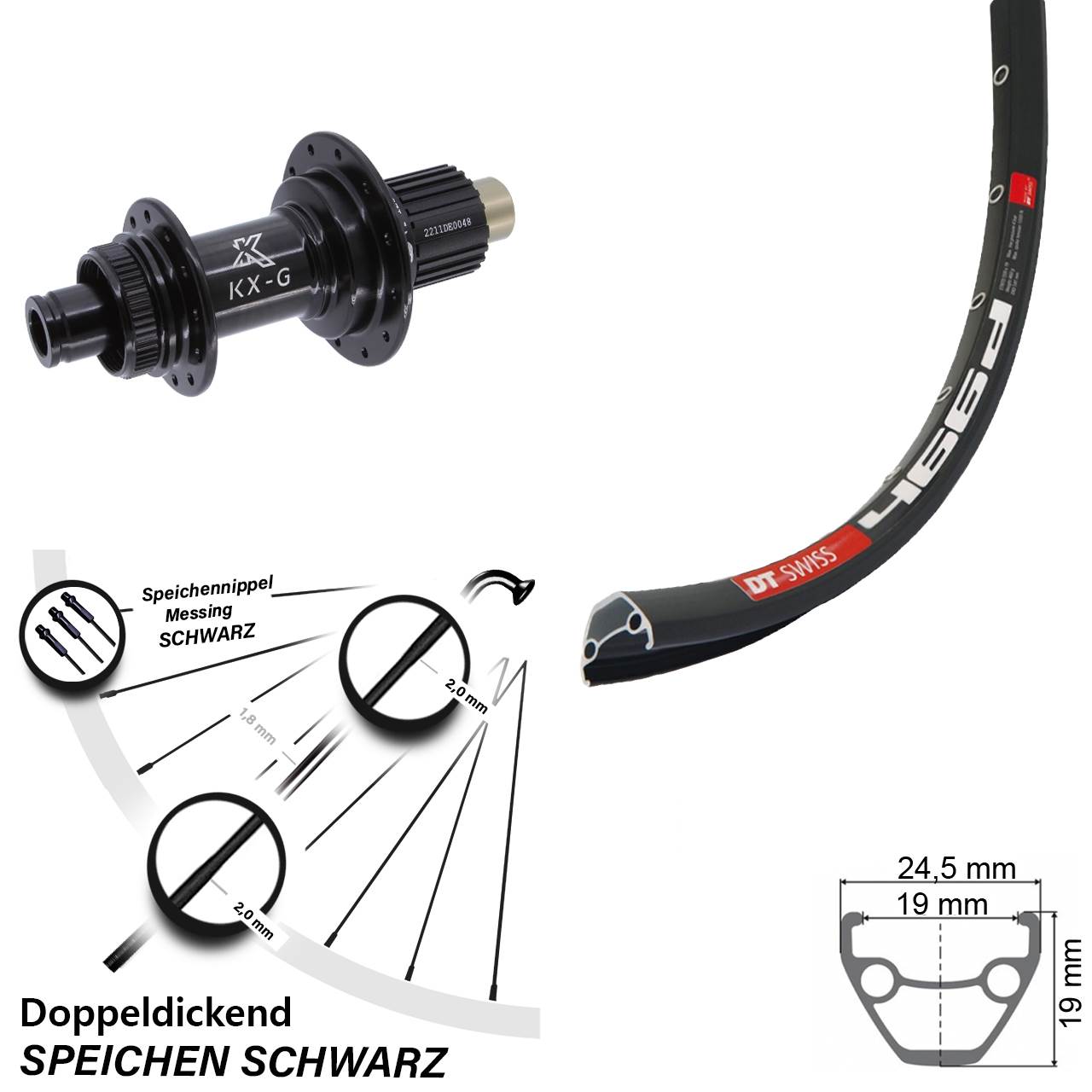 DT Swiss 466d KX-G 28 Zoll Centerlock Hinterrad 12x142 Shimano Micro Spline