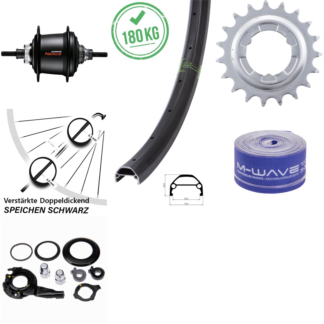 20 Zoll Disc Hinterrad KX-Evo Shimano 7 Gang Nabenschaltung