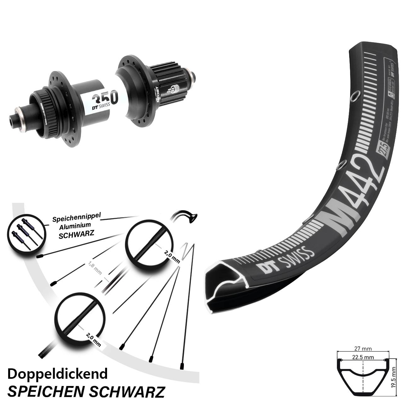 Disc Laufrad 28 Zoll DT Swiss M 442-350 Shimano Micro Spline QR Boost