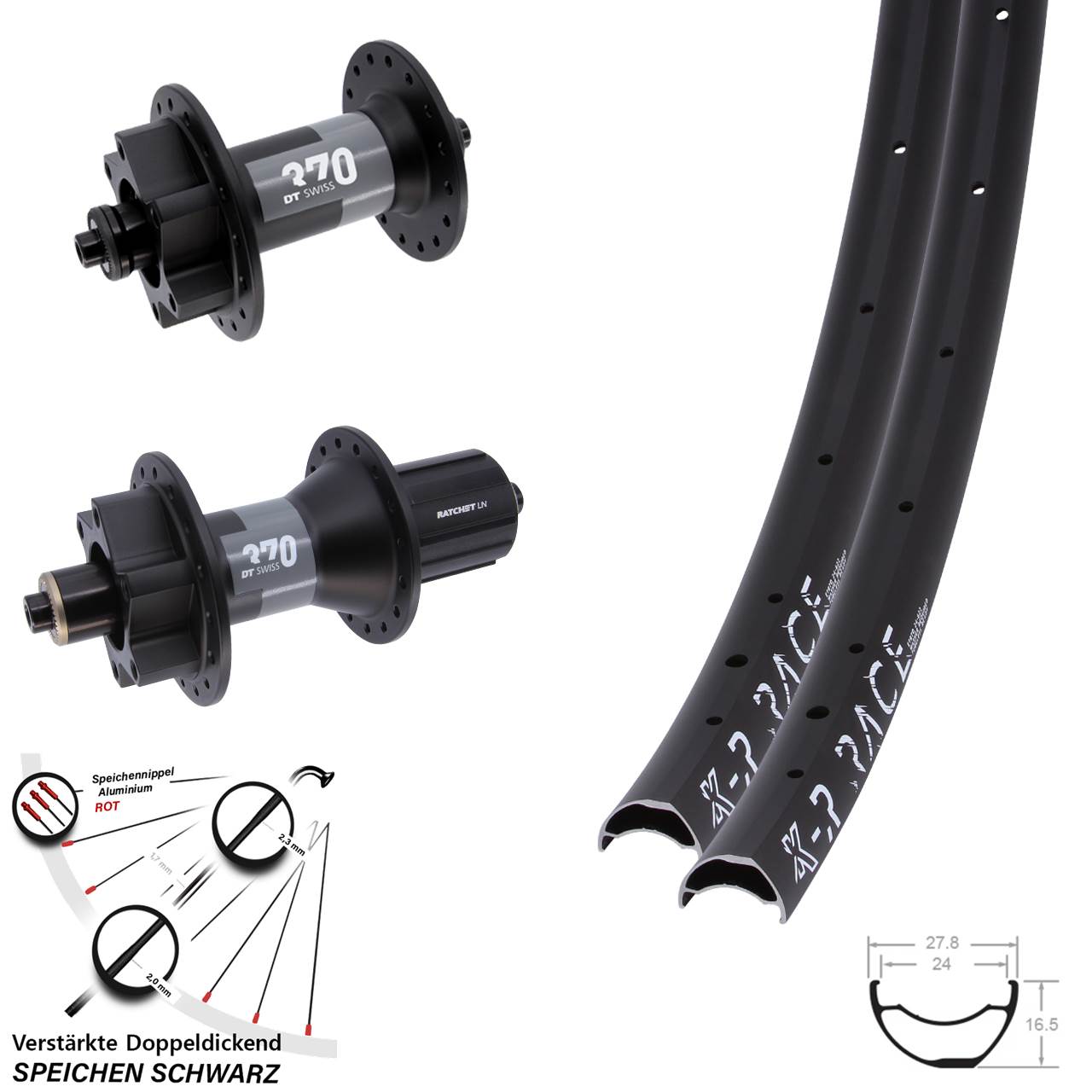 KX-R Race DT Swiss 370 28 Zoll Laufradsatz 6-Loch für Schnellspanner 8-11 fach HG