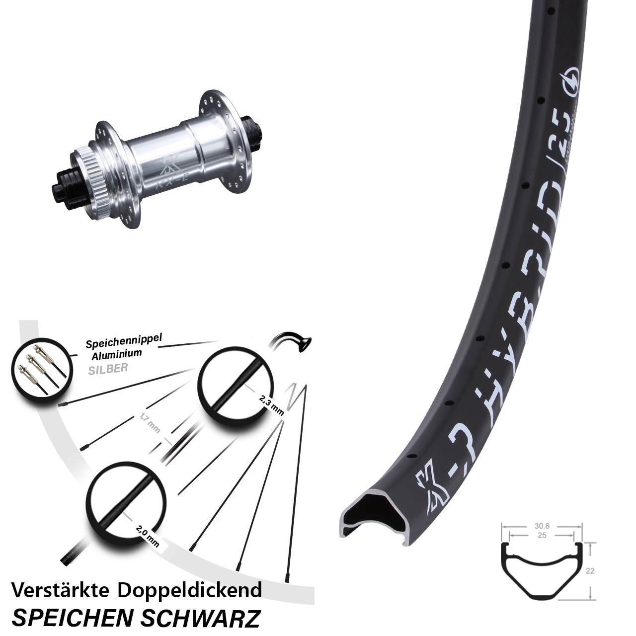 29 Zoll KX-R Hybrid 25 Centerlock QR Vorderrad E-Bike