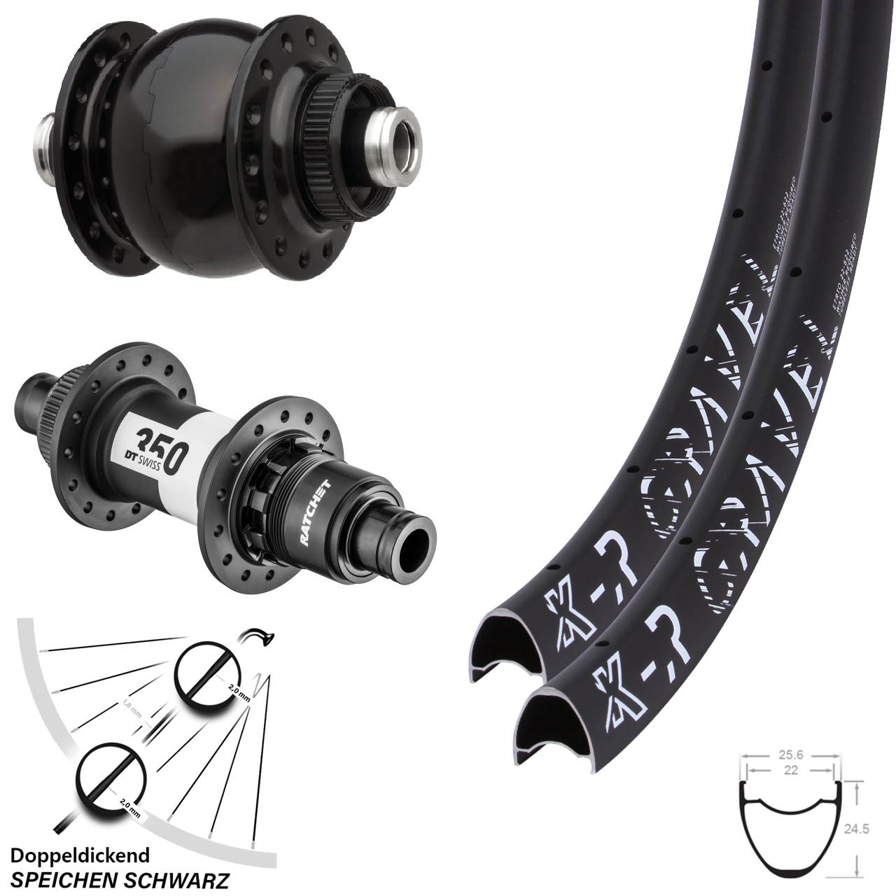 Laufradsatz KX-R Gravel 22-622 ETRTO Steckachse Road Dynamo SON 28 DT Swiss 350 Sram XDR