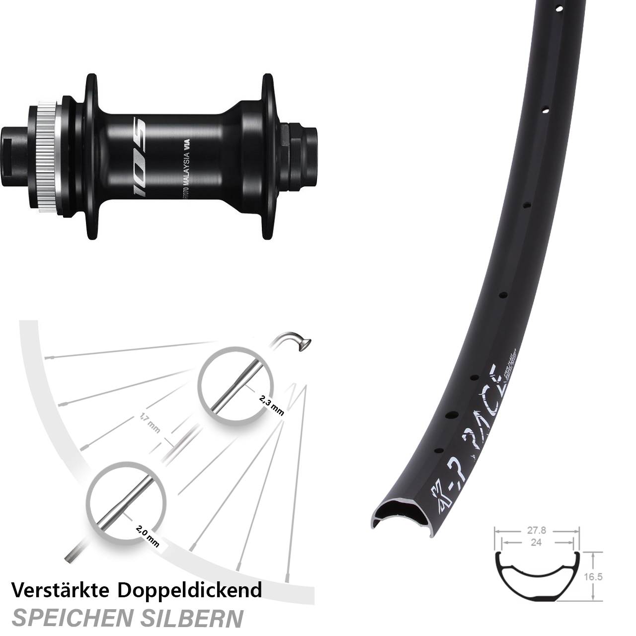 28-29 Zoll KX-R Race Shimano HB-R7070 Disc Vorderrad 12x100