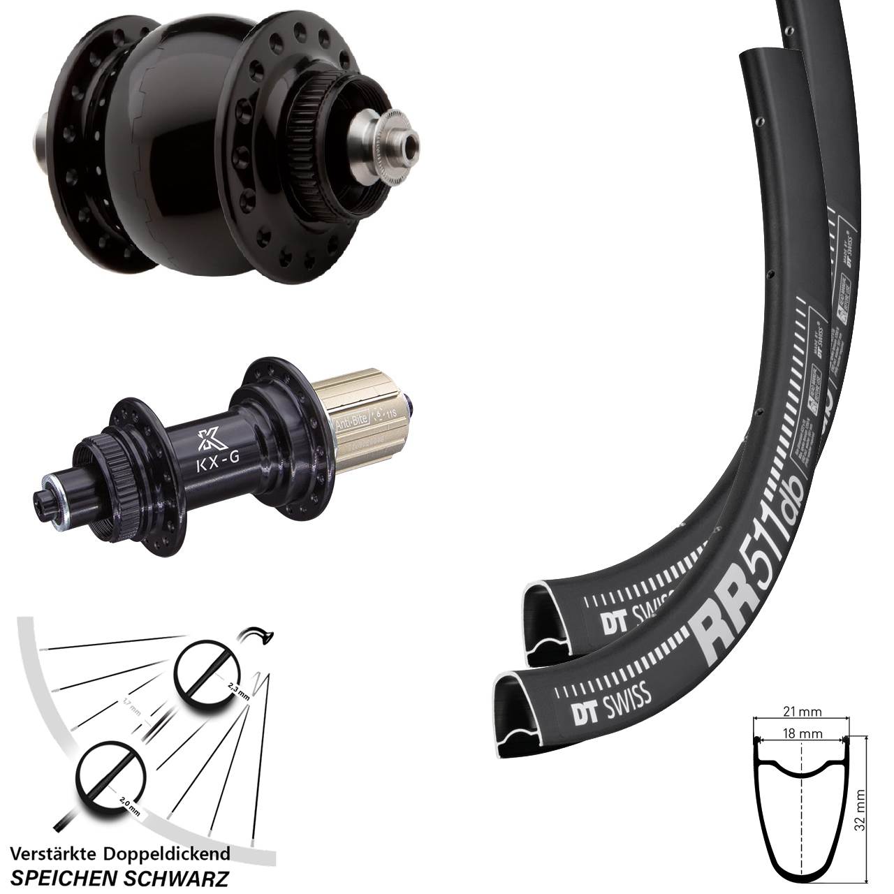 28 Zoll DT Swiss RR511 KX-G SONdelux Centerlock Laufradsatz QR 8-12 fach