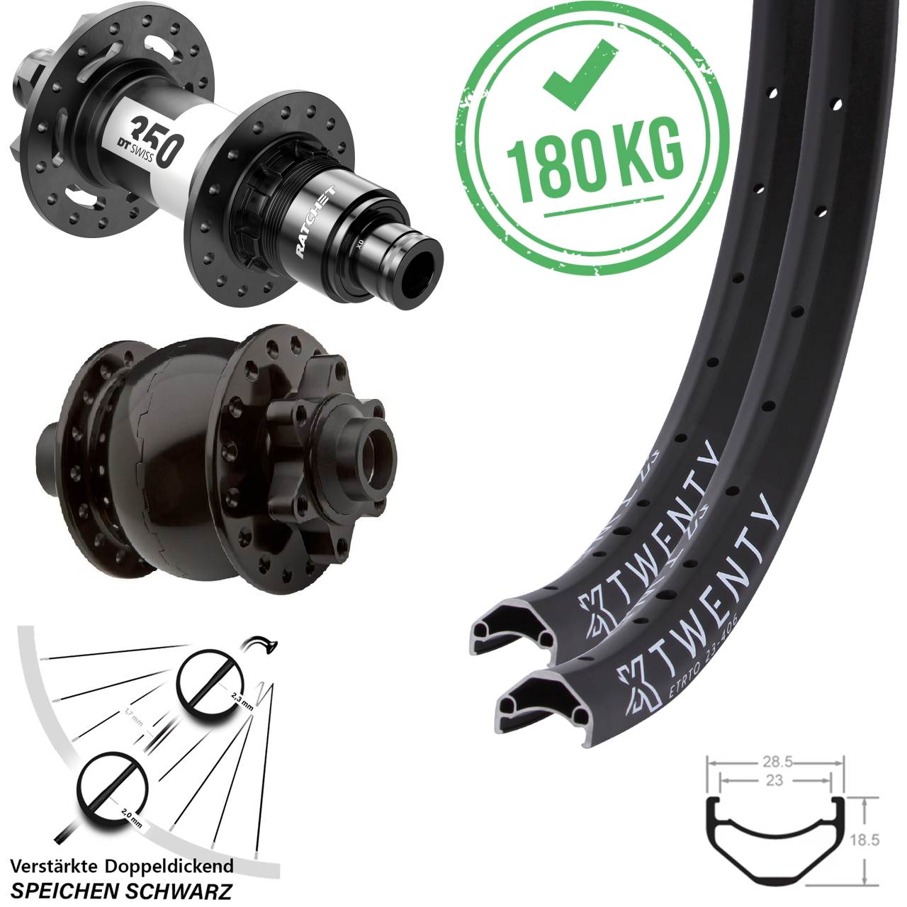 Laufradsatz 6-Loch 20 Zoll KX Twenty DT Swiss 350 SON 28 XD 15x100 12x142