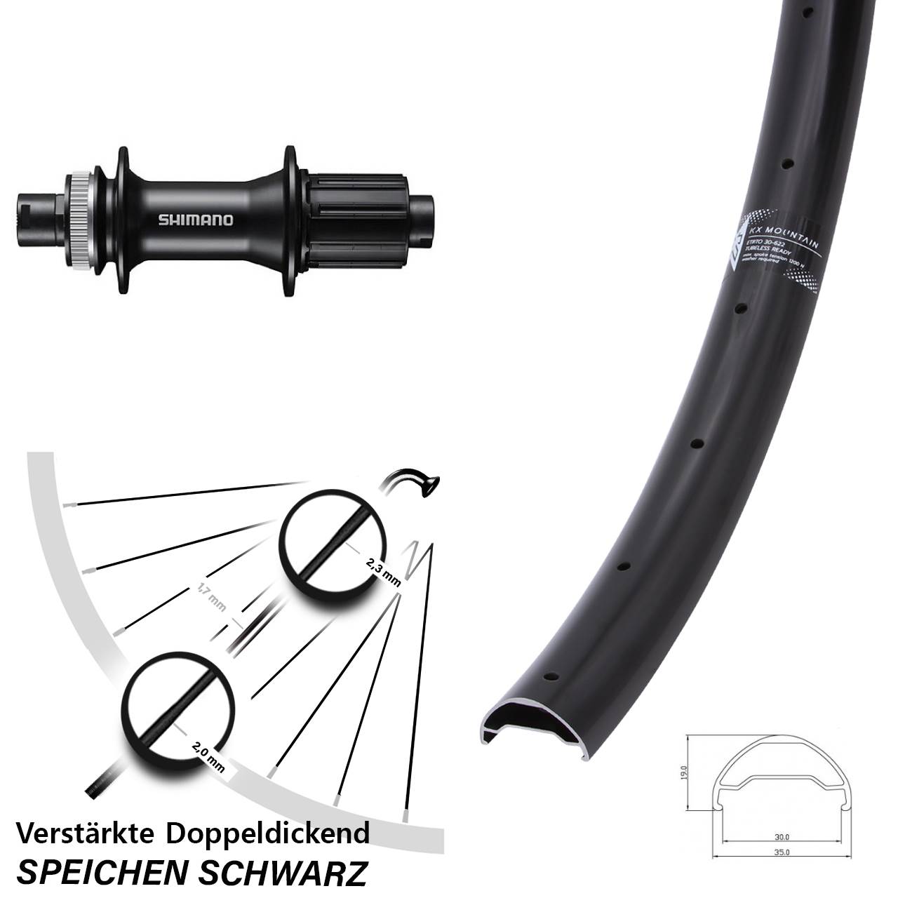 29 Zoll KX Mountain TR Shimano FH-MT400 Disc Hinterrad 12x142 8-11 fach