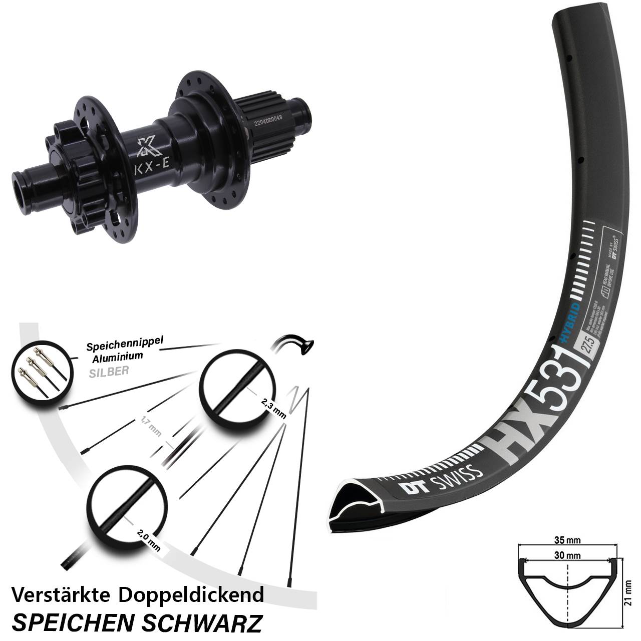DT Swiss HX531 KX-E Heavy Duty 29 Zoll Disc Laufrad 12x142 Shimano Micro Spline