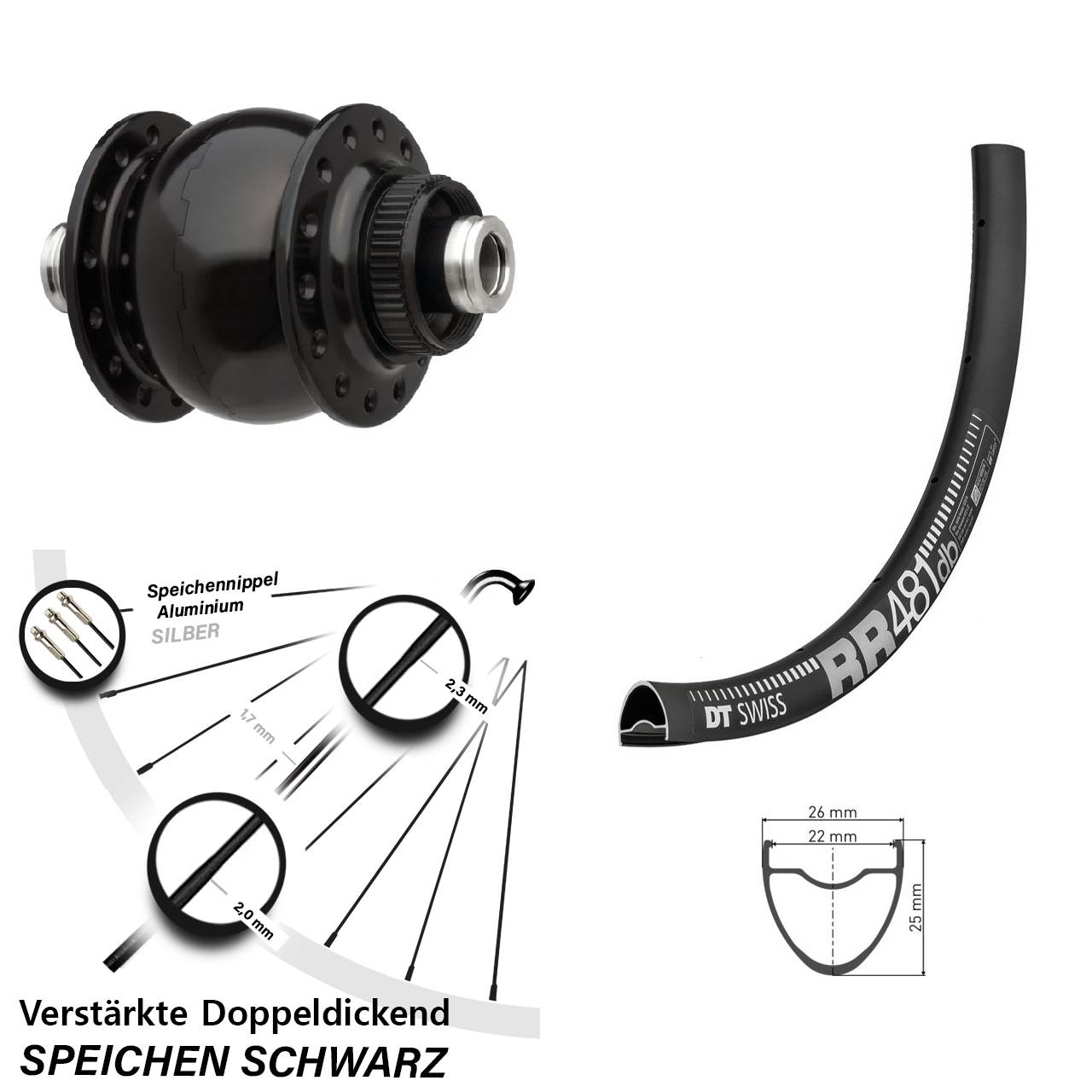 Disc Nabendynamovorderrad SON 28 Zoll DT Swiss RR 481 12x100