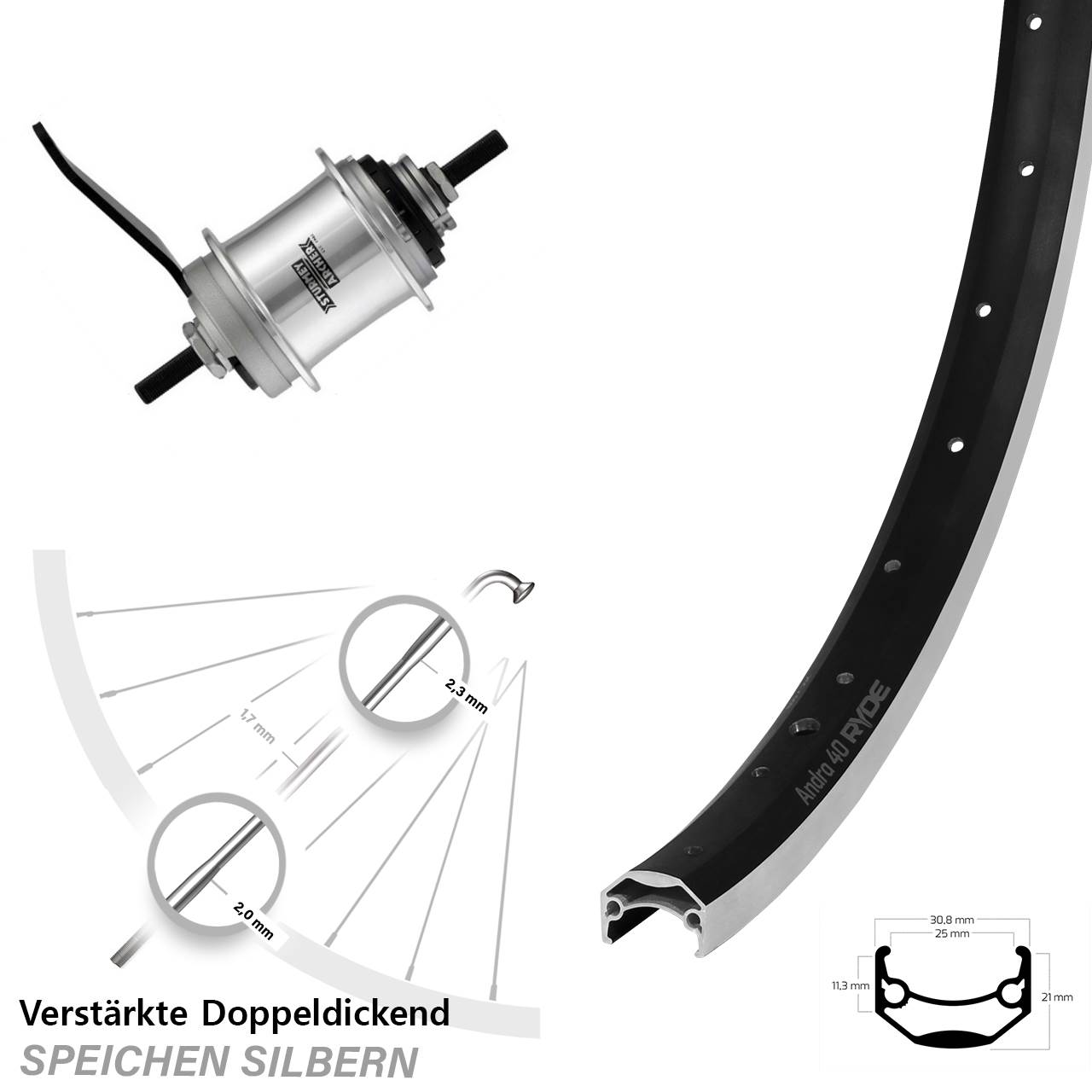 27,5 Zoll Hinterrad Sturmey Archer 3-Gang Rücktritt Ryde Andra 40