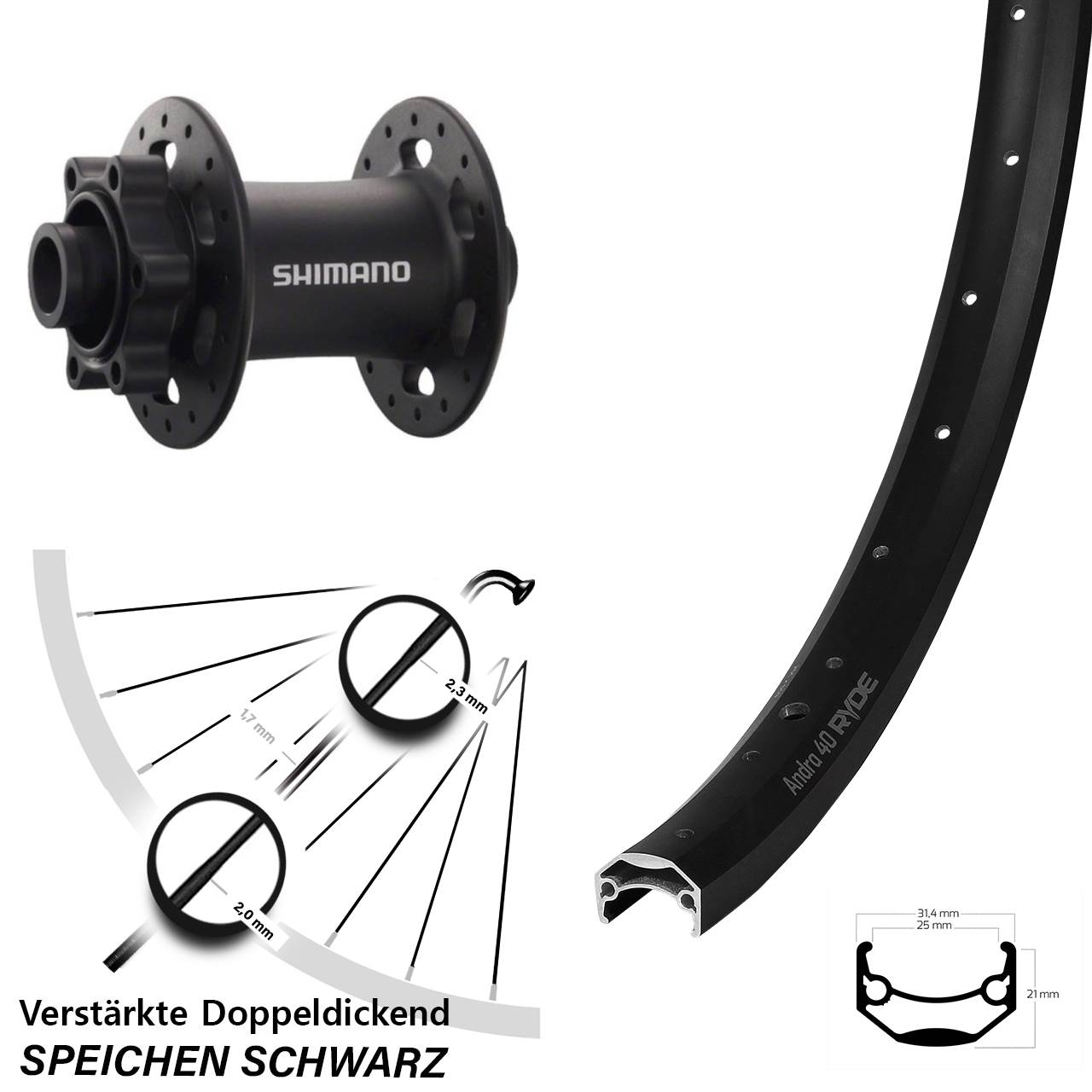 650B Ryde Andra 40 Shimano Deore XT Vorderrad 6-Loch 15x100