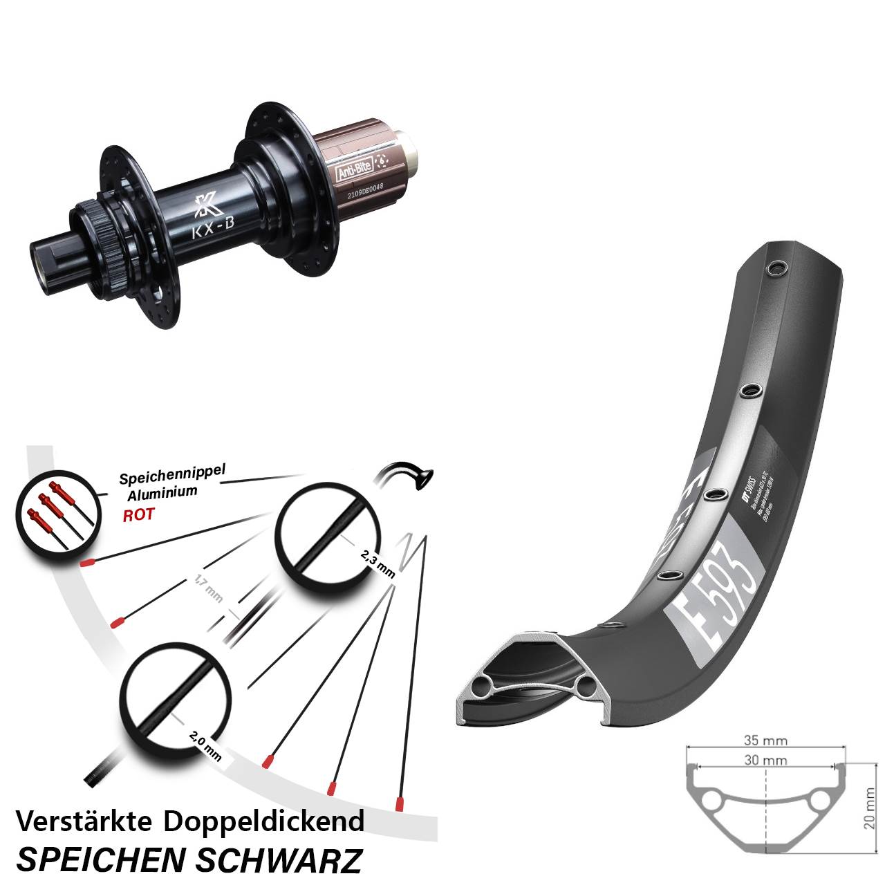 DT Swiss E593 KX-B 650B Hinterrad Centerlock 12x148 8-12 fach