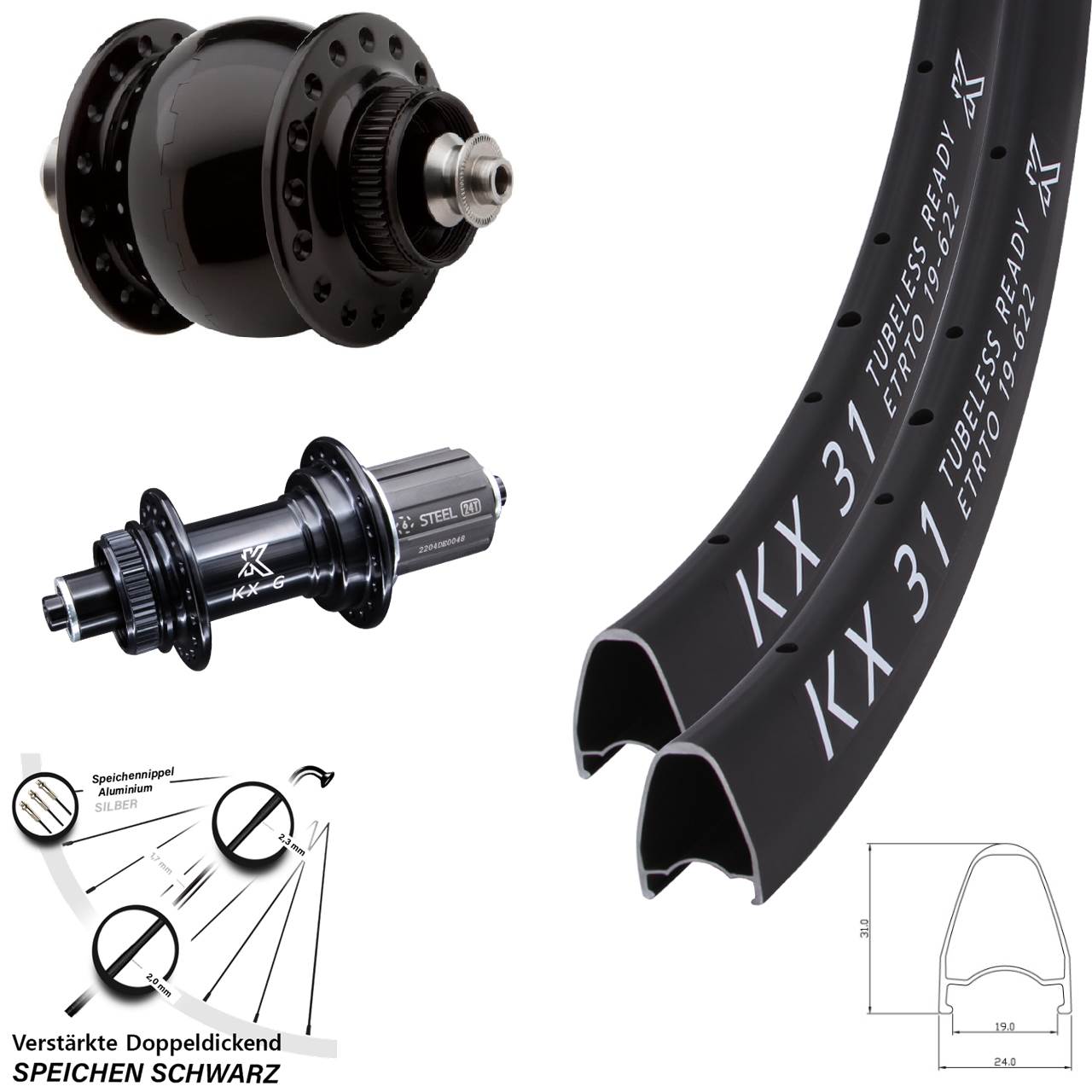 KX-GS 31 Heavy Duty SONdelux 28 Zoll Disc Laufradsatz QR 8-12 fach HG