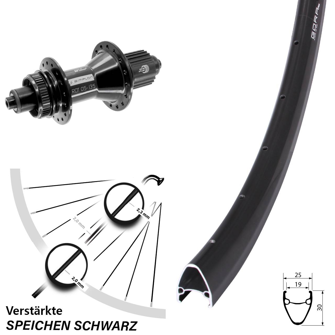 Disc Laufrad 28 Zoll Gora Plus DT Swiss 370 Hybrid Shimano Micro Spline für Schnellspanner