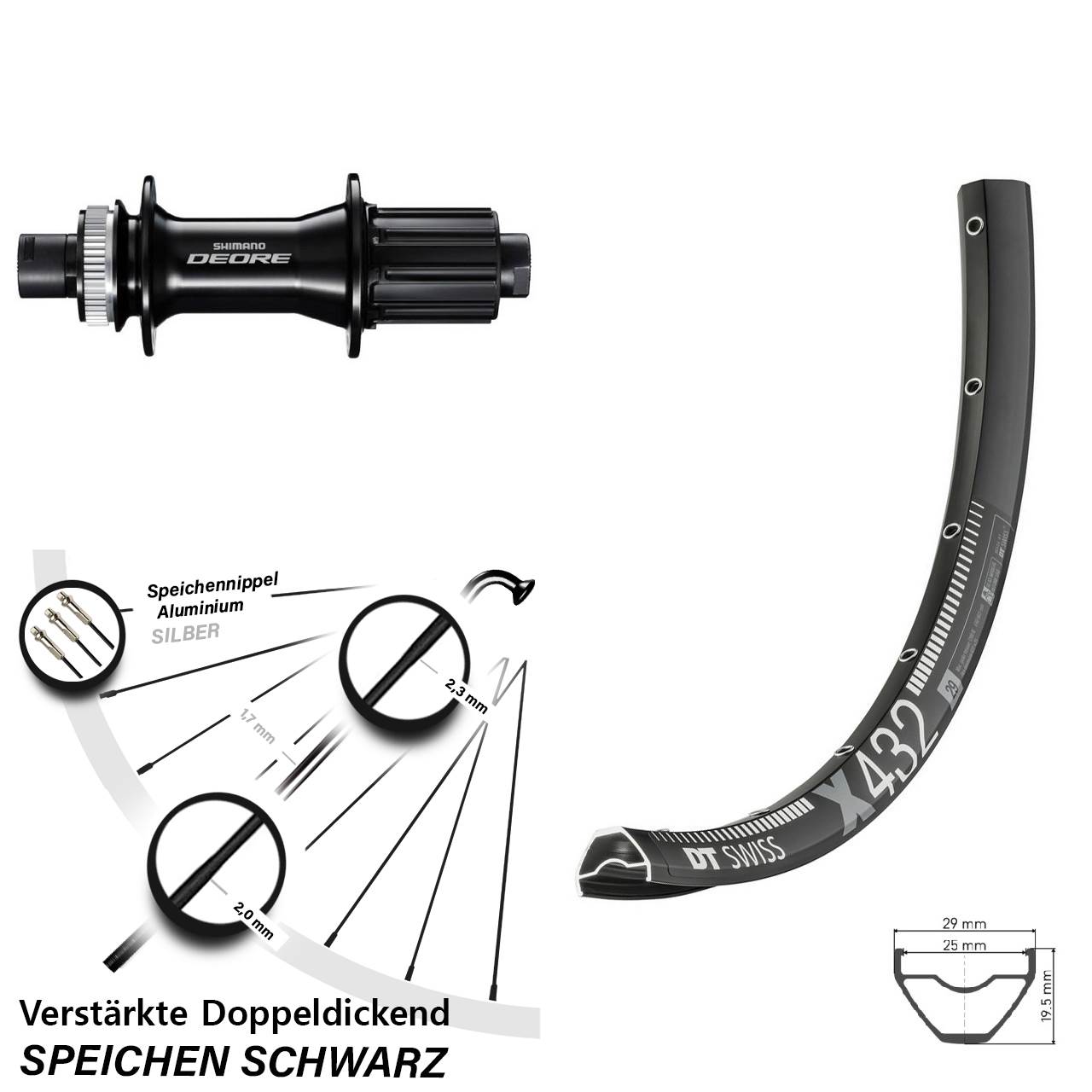 Hinterrad Centerlock 29 Zoll DT Swiss X 432 Shimano FH-M6010-B 8-11 fach HG 12x148