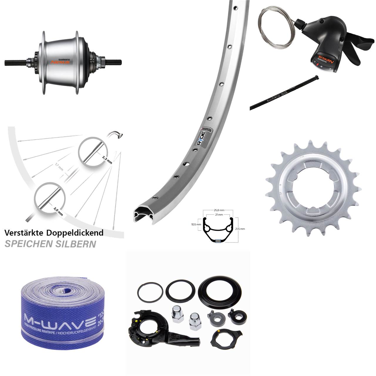 28 Zoll Ryde ZAC 421 Hinterrad Shimano 7 Gang Freilauf silbern