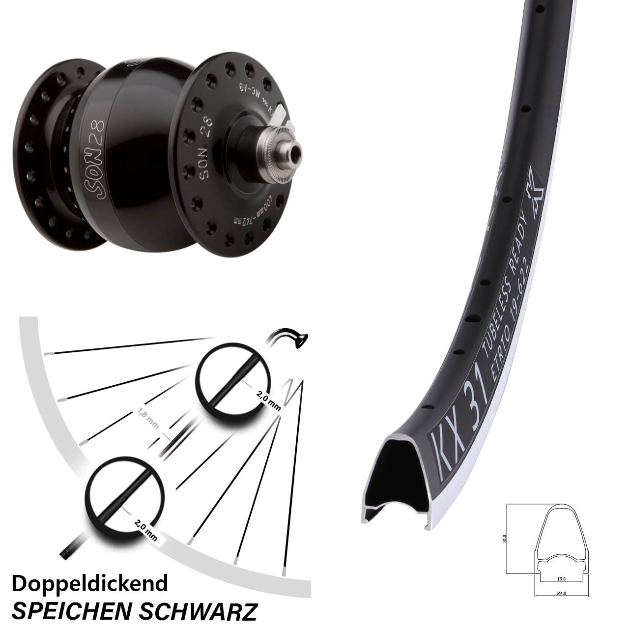 Nabendynamolaufrad 28 Zoll KX 31 SON 28 QR