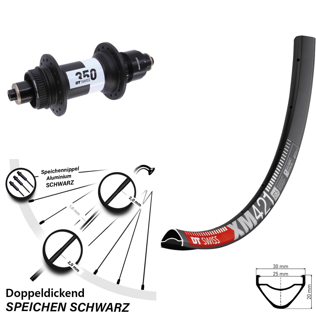 Centerlock Hinterrad 650B DT Swiss XM 421-350 XD für Schnellspanner Boost