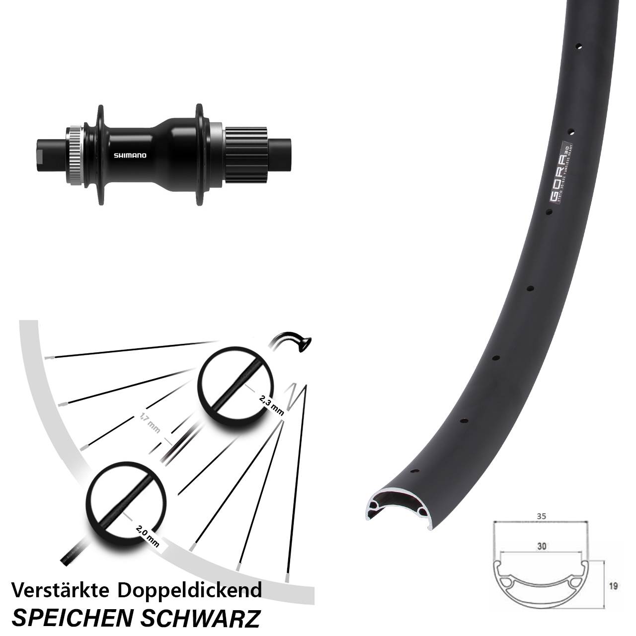 29 Zoll Gora 30 Shimano FH-MT500 Hinterrad 12x148 Micro Spline