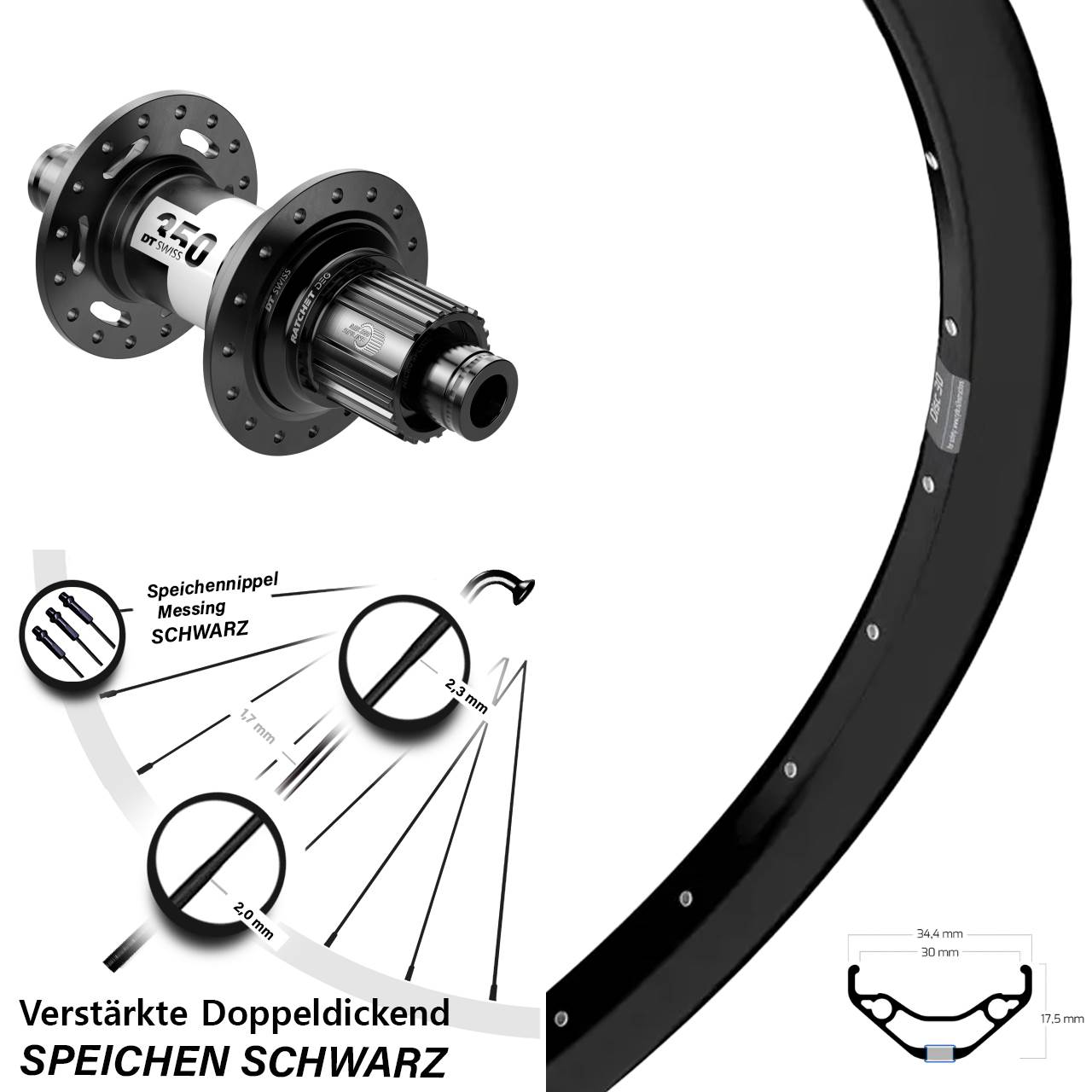 27,5 Zoll Ryde Disc 30 DT Swiss 350 DEG72 Laufrad 12x148 Micro Spline