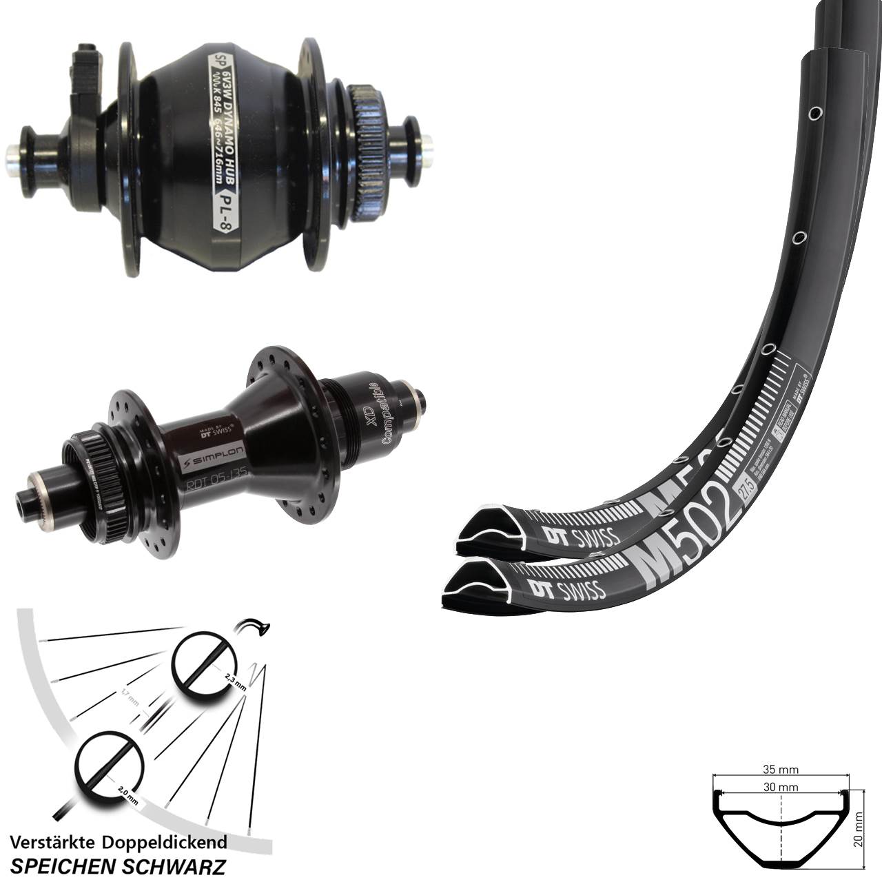 Disc Laufrad-Satz 29 Zoll DT Swiss M 502 370 Shutter PL-8 SRAM XD QR