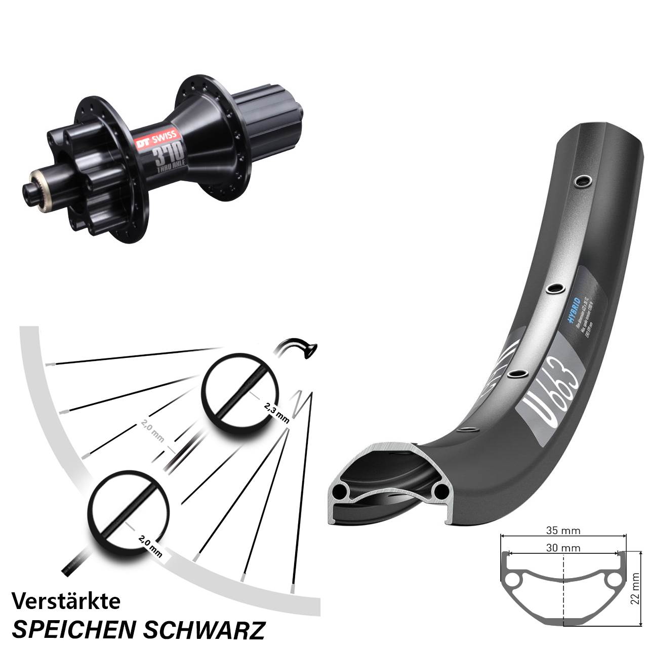 Hinterrad 26 Zoll DT Swiss U 663 370 Hybrid 6-Loch QR 8-11 fach HG
