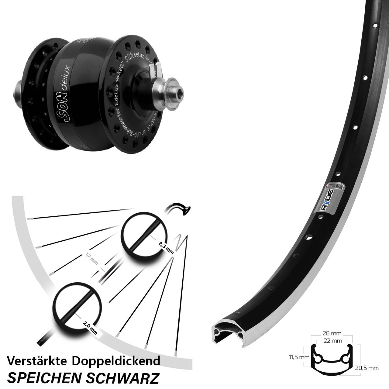 27,5 Zoll Ryde Andra 35 SON delux Nabendynamovorderrad für Schnellspanner