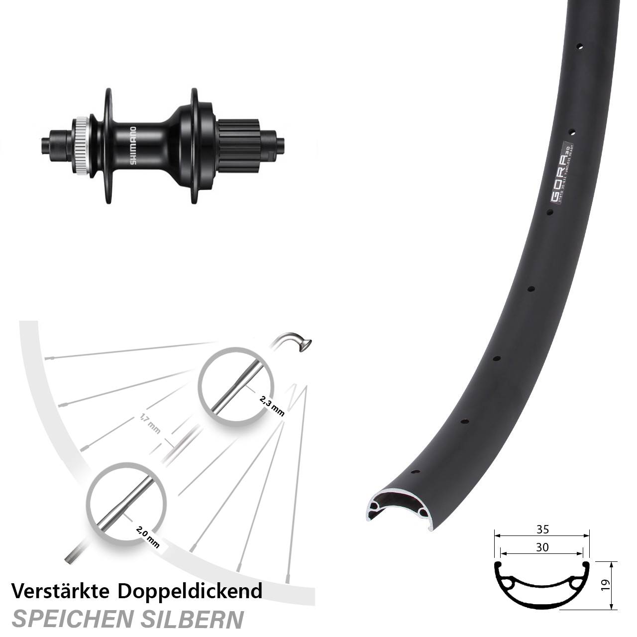 Gora 30 Shimano FH-MT500 26 Zoll Disc Laufrad QR Micro Spline