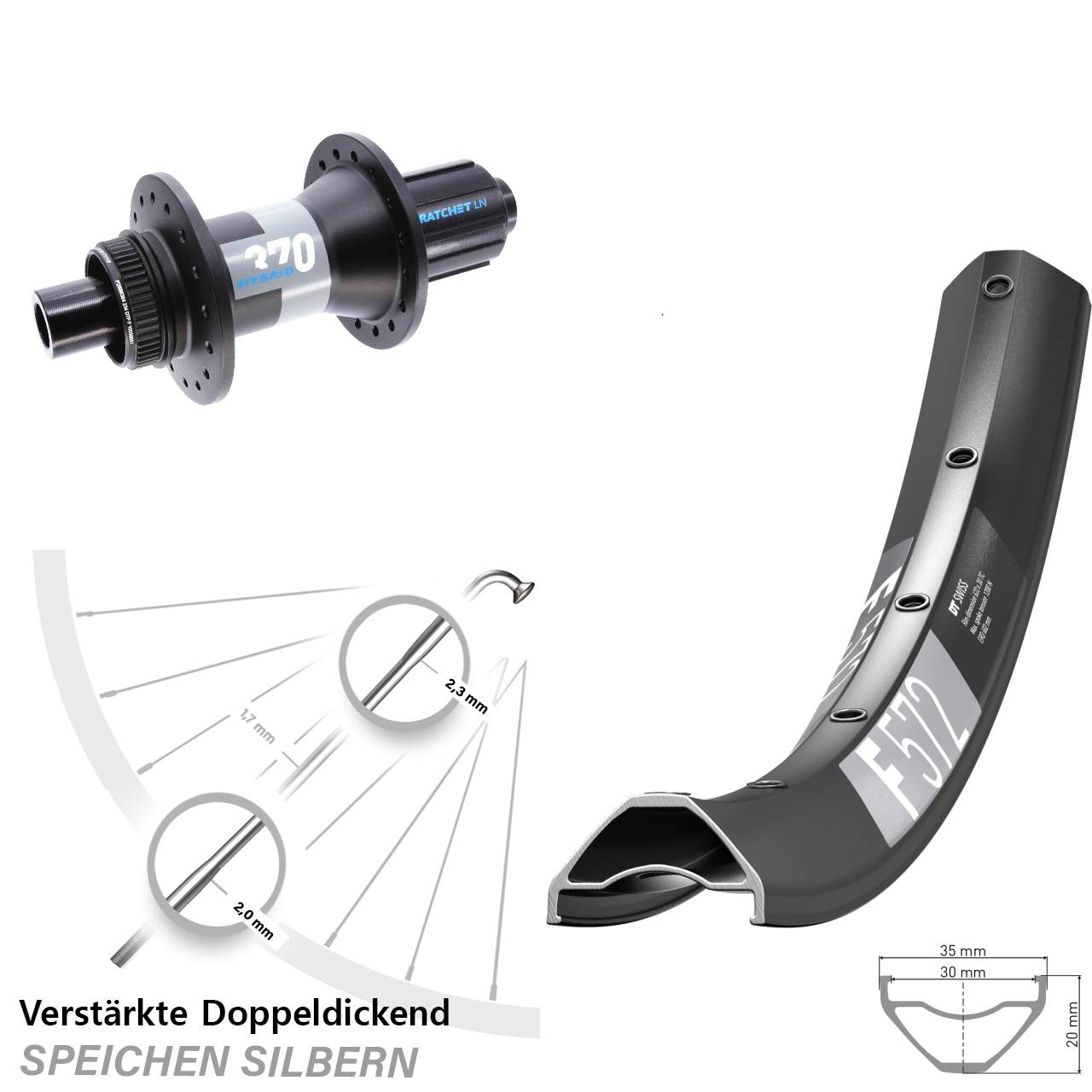 DT Swiss F572-370 Hybrid Boost 29 Zoll Hinterrad Centerlock 12x148 8-11 fach