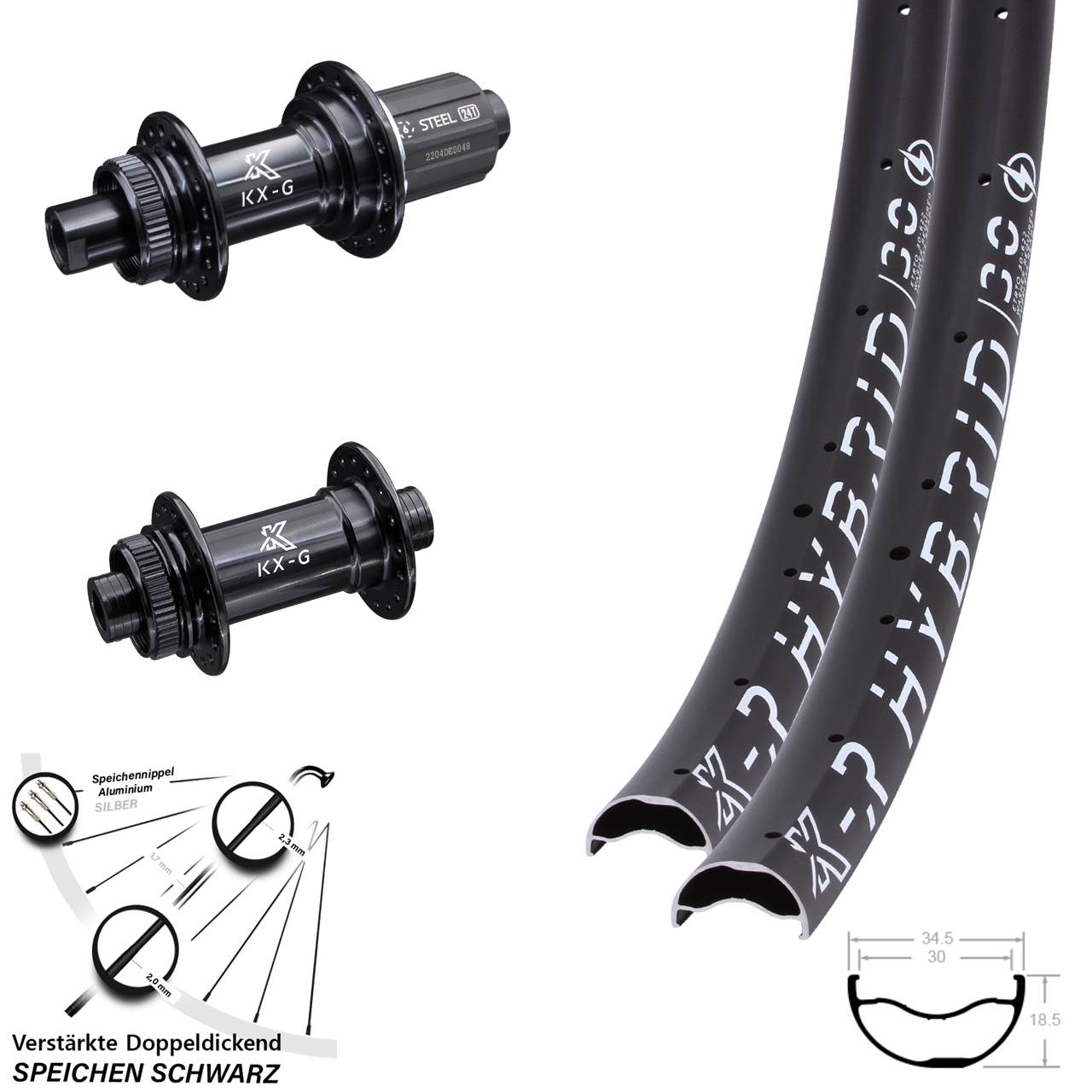 Laufrad-Satz 12x100/142 29 Zoll KX-GS-R Hybrid 30 Gravel verstärkt 8-12 fach