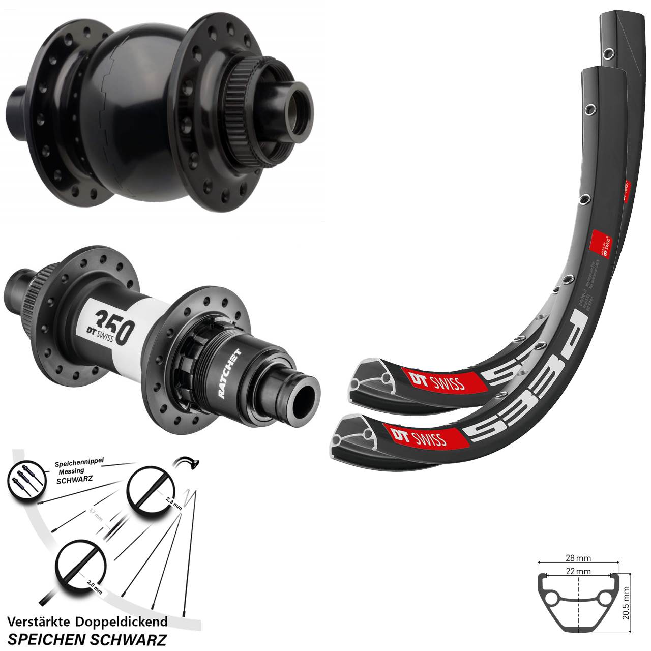 27,5 Zoll DT Swiss 533 D 350 SON 28 Disc Laufrad-Satz 15x110 12x148 SRAM XD