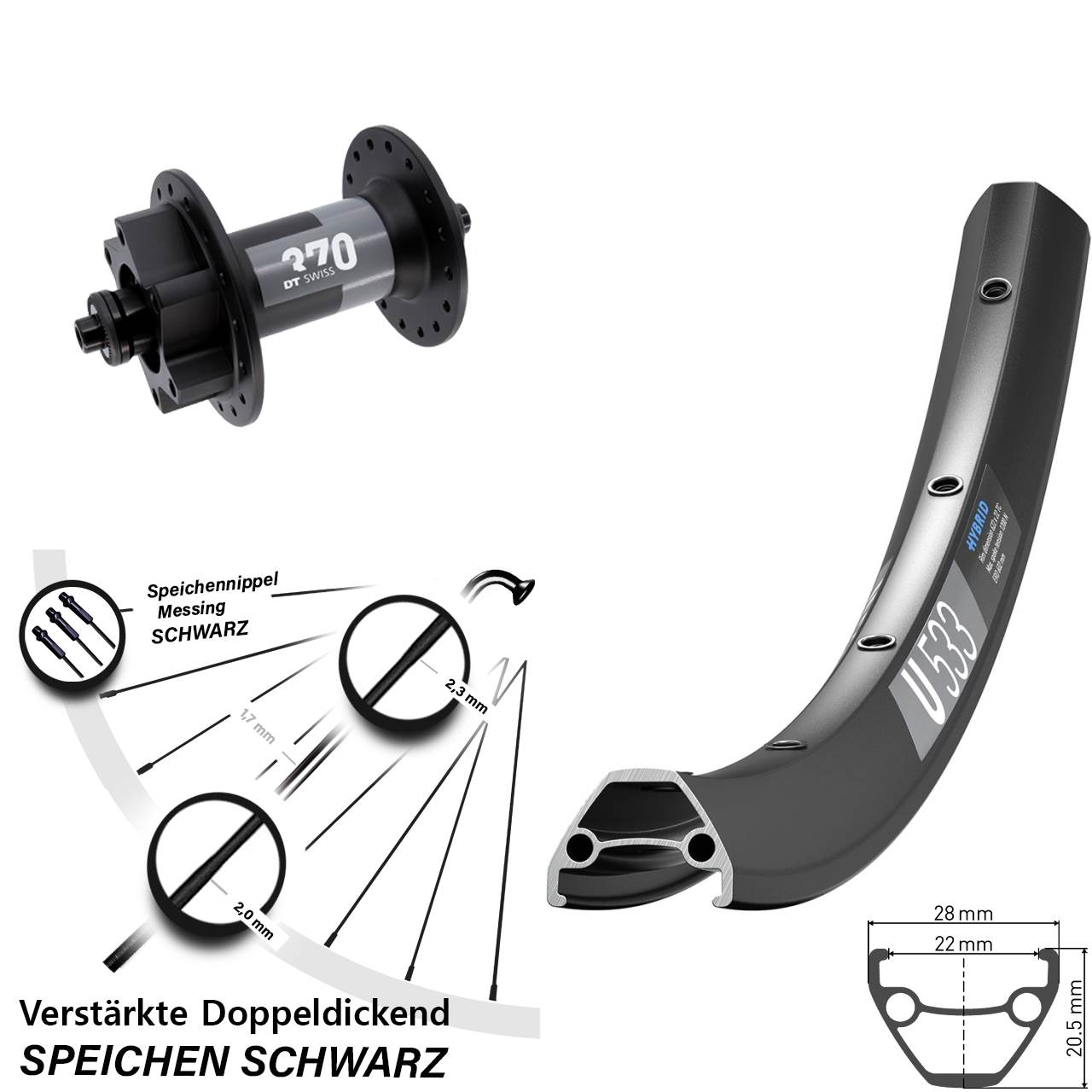 U 533 DT Swiss 370 26 Zoll Vorderrad 6-Loch QR