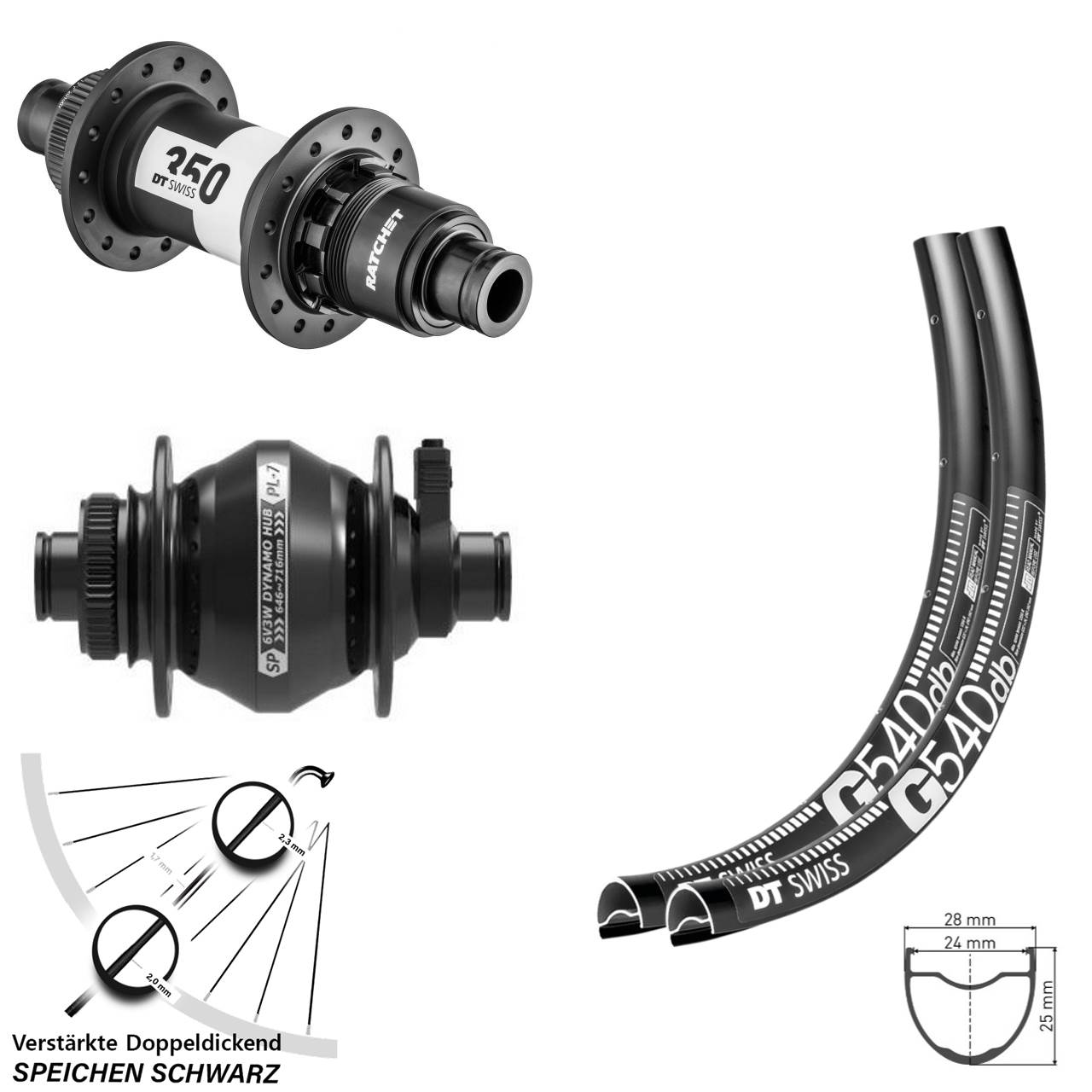 Disc Laufradsatz 12x100/142 28 Zoll DT Swiss G540 350 Ratchet 36 Shutter PL-7 SRAM XDR