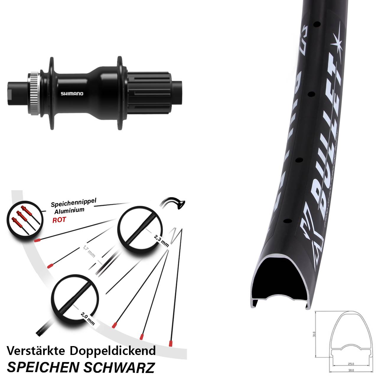 Hinterrad Centerlock 28-29 Zoll KX Bullet Shimano FH-TC500 11-12 fach 12x142