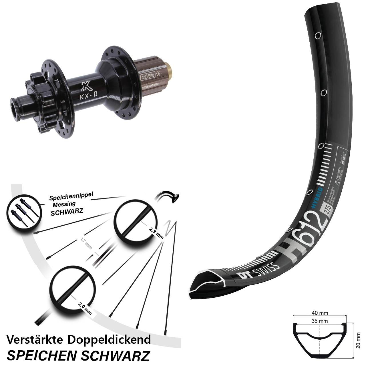 Disc Hinterrad 27,5 Zoll DT Swiss H 612 KX-B 8-11 fach HG 12x148