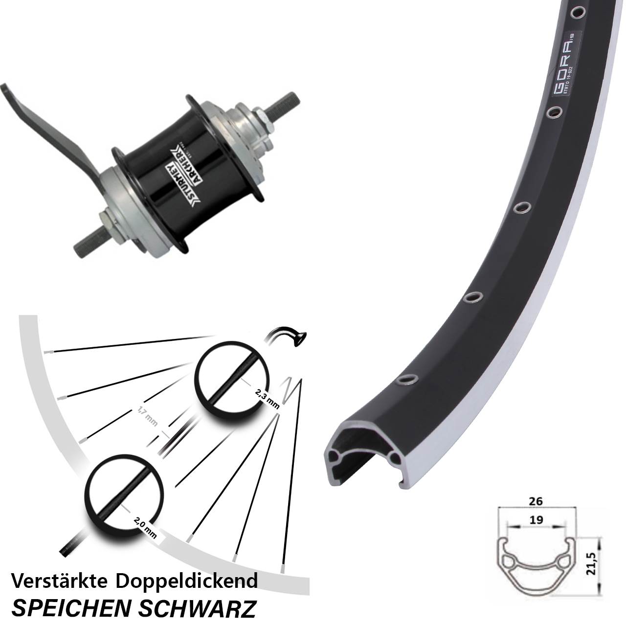 Gora 19 Sturmey Archer Duomatic Kickshift 29 Zoll Hinterrad Rücktritt