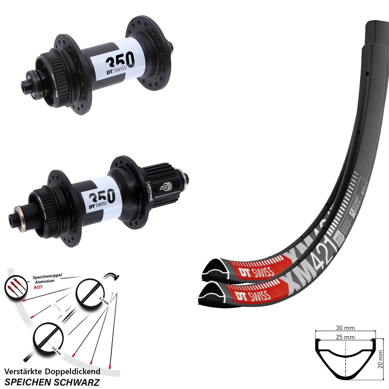 Centerlock Laufradsatz für Schnellspanner 650B DT Swiss XM421 350 Micro Spline
