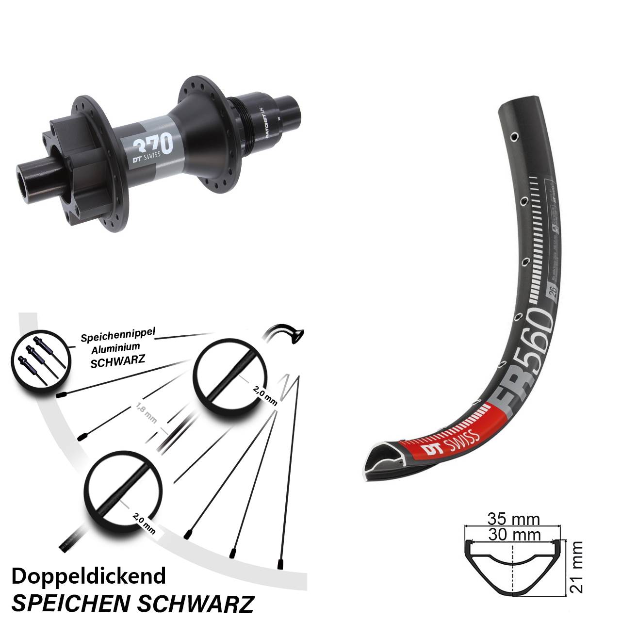 DT Swiss FR 560 DT Swiss 370 26 Zoll Disc Laufrad 12x148 Boost SRAM XD