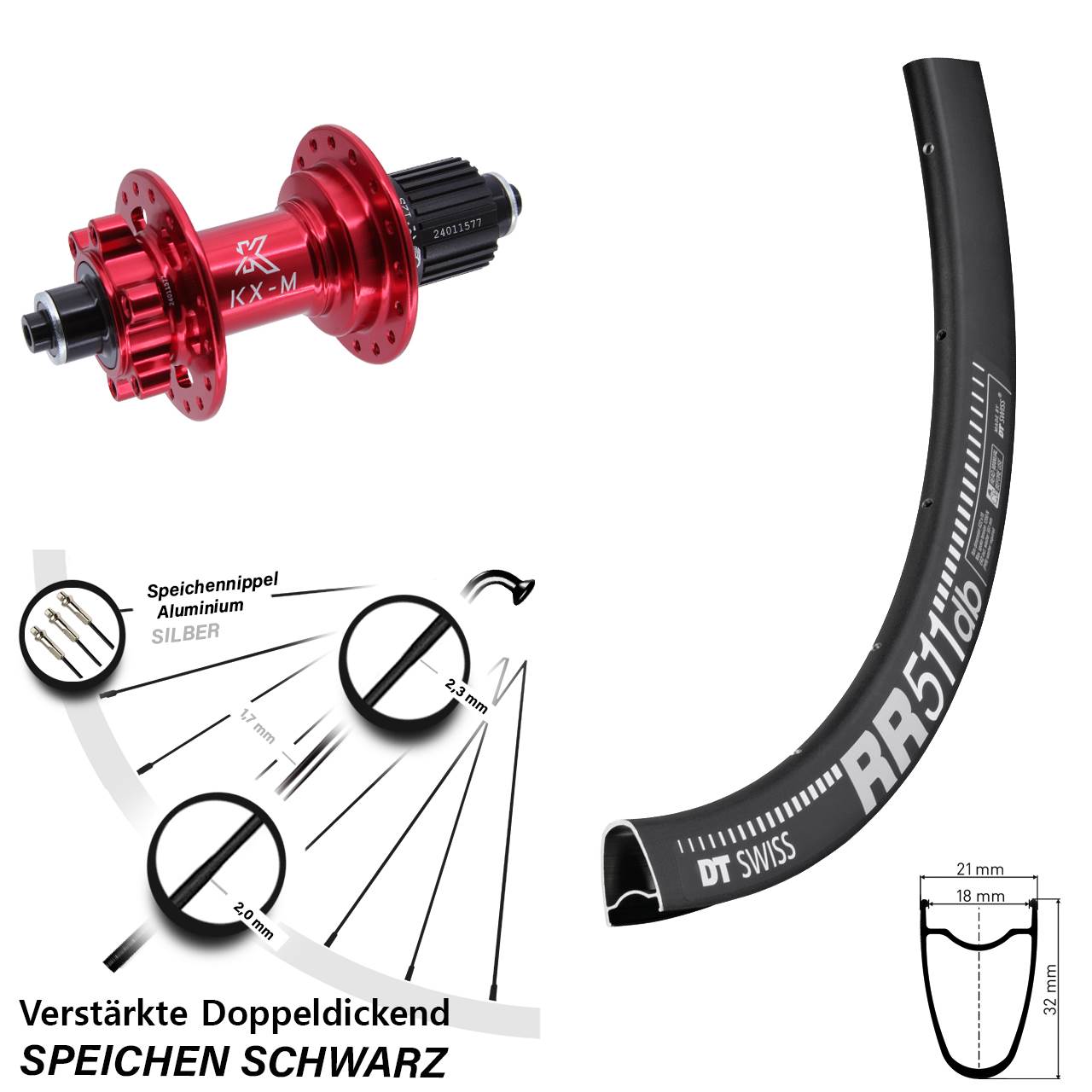 DT Swiss RR511 KX-M rot 28 Zoll Disc Laufrad für Schnellspanner Shimano Micro Spline