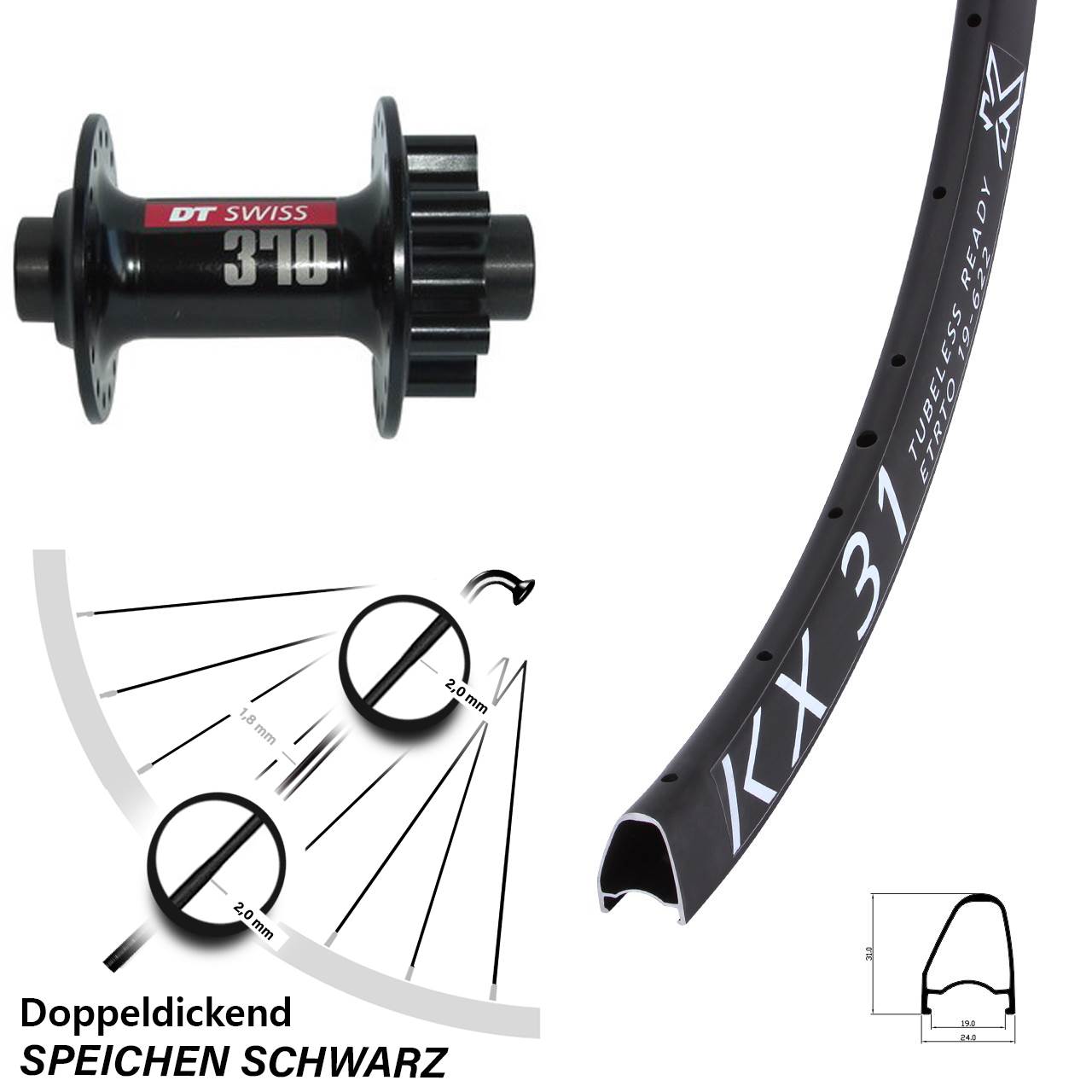Disc Laufrad 28 Zoll KX31 OS DT Swiss 370 12x100
