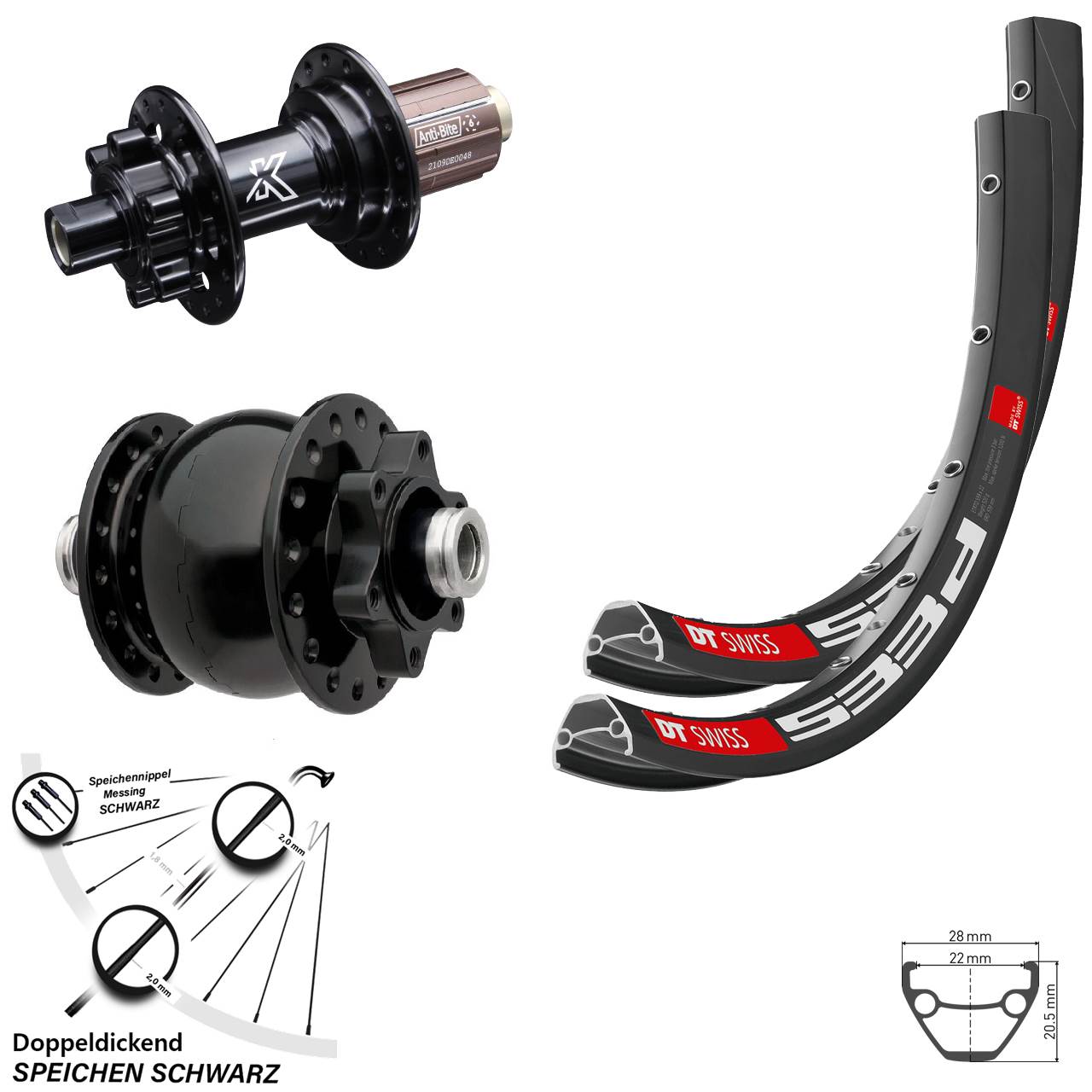 Laufradsatz 28-29 Zoll DT Swiss 533 D KX-M SON 28 Disc 6-Loch 8-12 fach HG 12x100/142