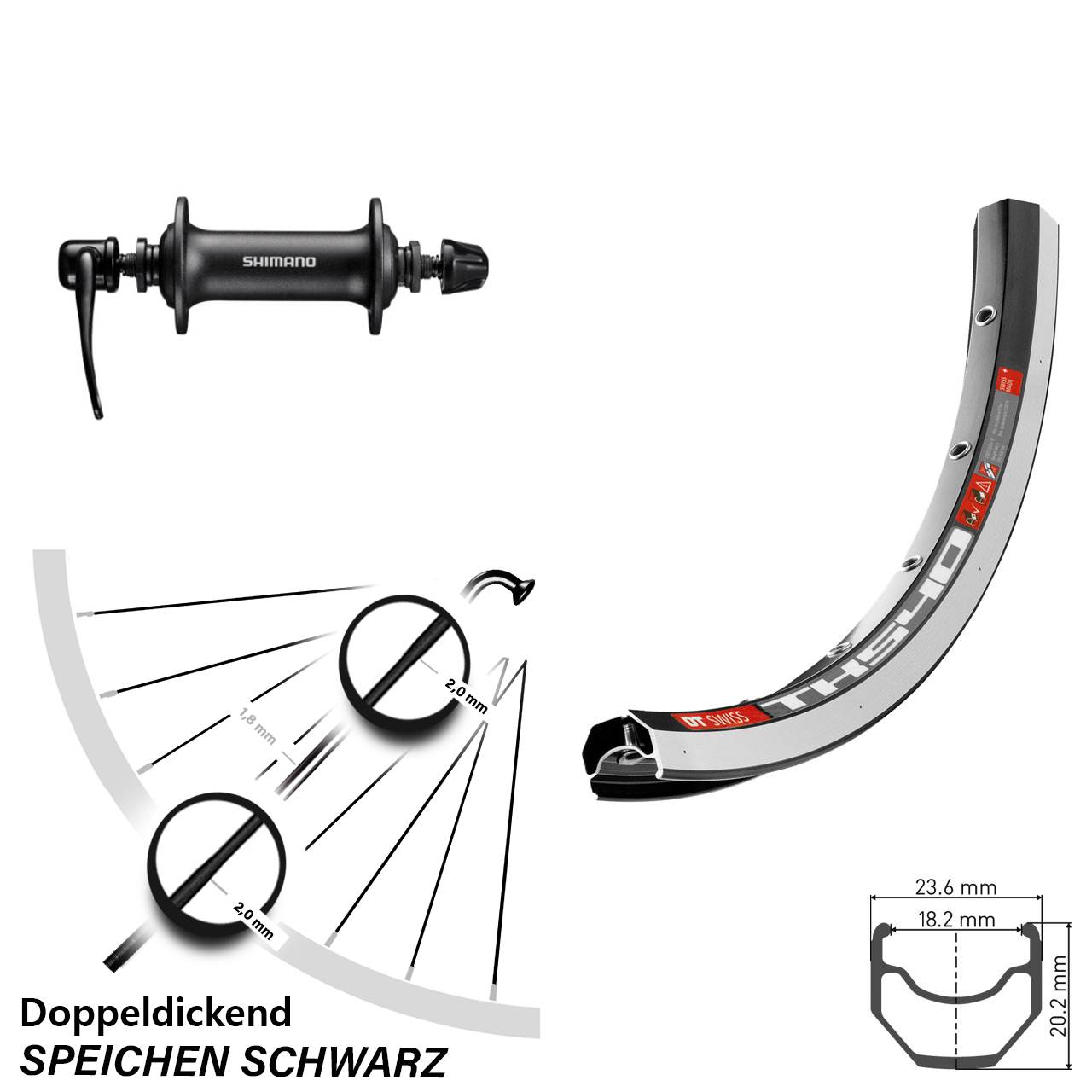 28 Zoll DT Swiss TK540 Shimano T3000 Vorderrad QR